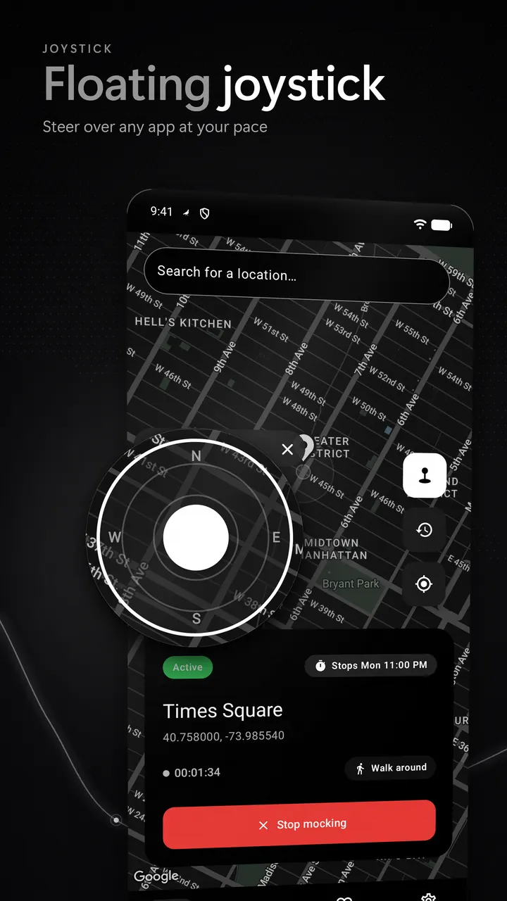 Floating joystick to move the simulated location by hand