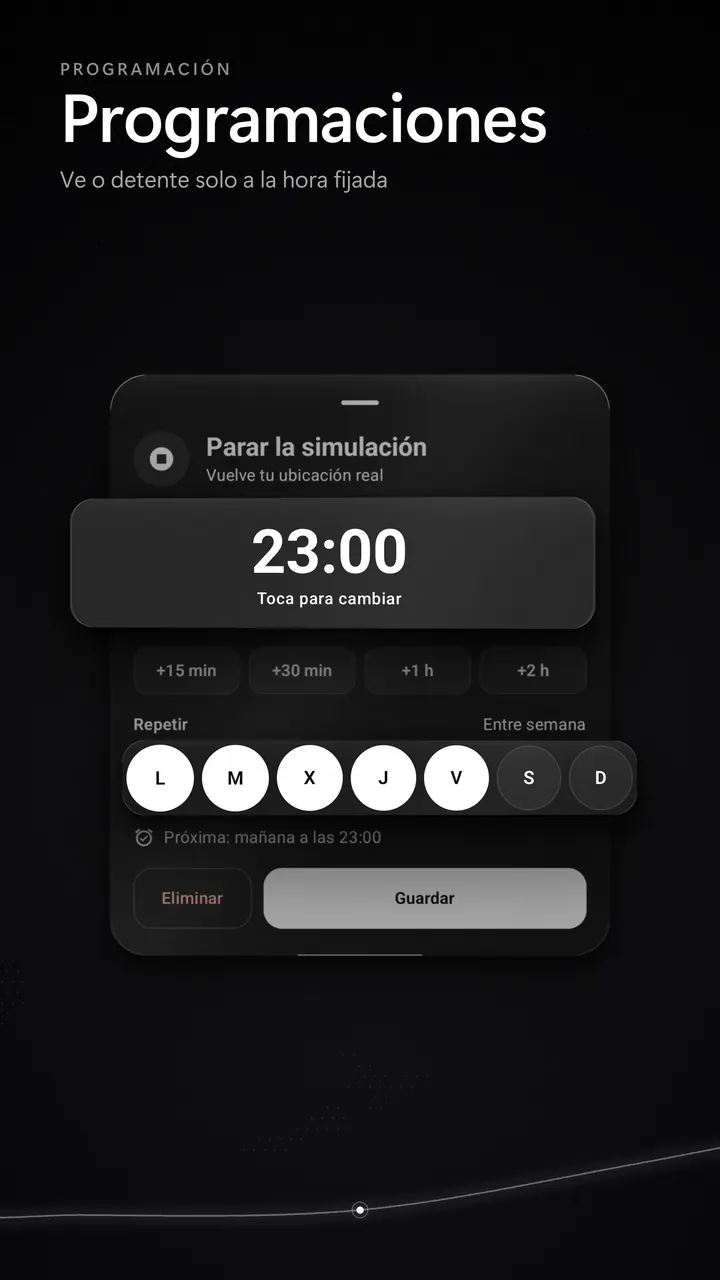 Lista de programaciones para iniciar o detener una ubicación a una hora